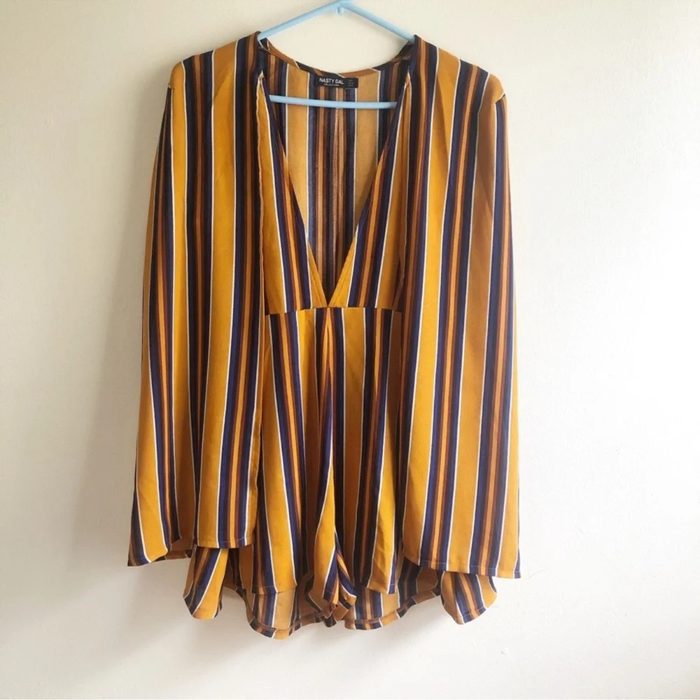 Nasty Gal Black and Orange Jumpsuit with Retro Stripes and cape - Picture 3 of 4